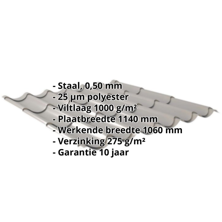 Dakpanplaat 2/1060 | Anti-Drup 1000 g/m² | Staal 0,50 mm | 25 µm Polyester | 9007 - Grijs aluminiumkleurig #2
