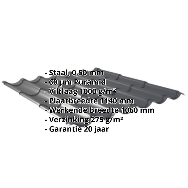 Dakpanplaat 2/1060 | Anti-Drup 1000 g/m² | Staal 0,50 mm | 60 µm Puramid | 7016 - Antracietgrijs #2