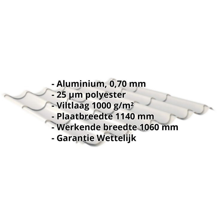 Dakpanplaat 2/1060 | Anti-Drup 1000 g/m² | Aluminium 0,70 mm | 25 µm Polyester | 9006 - Zilver-Metallic #2