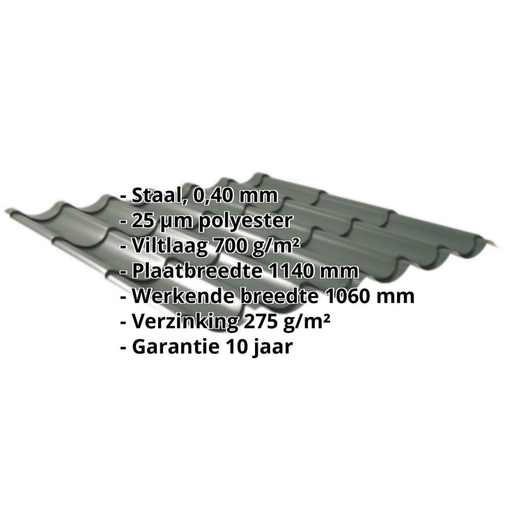 Dakpanplaat 2/1060 | Anti-Drup 700 g/m² | Restpartij Staal 0,40 mm | 25 µm Polyester | 6020 - Chroomoxydegroen Dakpanplaat 2/1060 | Anti-Drup 700 g/m² | Restpartij | Staal 0,40 mm | 25 µm Polyester | 6020 - Chroomoxydegroen #2