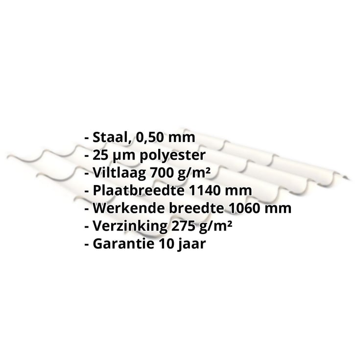 Dakpanplaat 2/1060 | Anti-Drup 700 g/m² | Staal 0,50 mm | 25 µm Polyester | 9010 - Zuiverwit #2