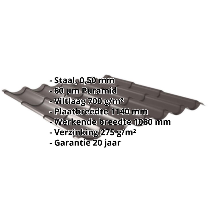 Dakpanplaat 2/1060 | Anti-Drup 700 g/m² | Staal 0,50 mm | 60 µm Puramid | 8017 - Chocoladebruin #2