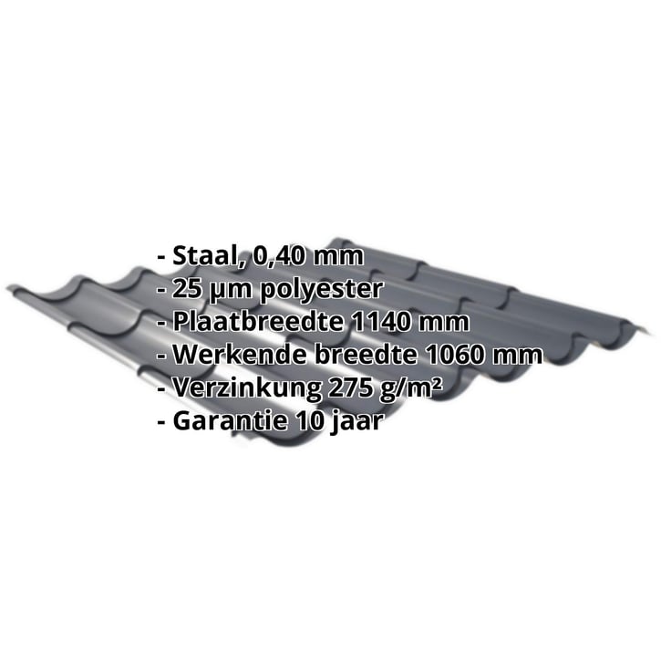 Dakpanplaat 2/1060 | Restpartij Staal 0,40 mm | 25 µm Polyester | 7016 - Antracietgrijs Dakpanplaat 2/1060 | Restpartij | Staal 0,40 mm | 25 µm Polyester | 7016 - Antracietgrijs #2