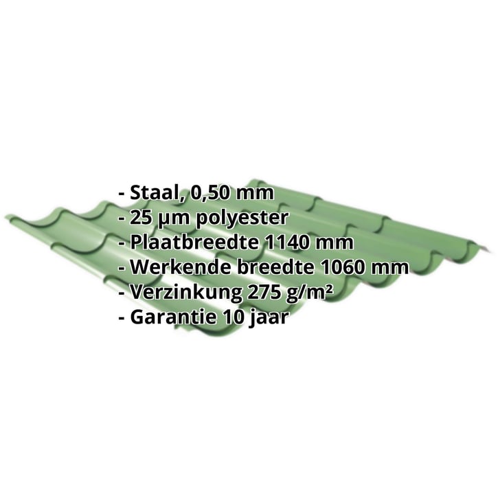 Dakpanplaat 2/1060 | Staal 0,50 mm | 25 µm Polyester | 6002 - Loofgroen #2
