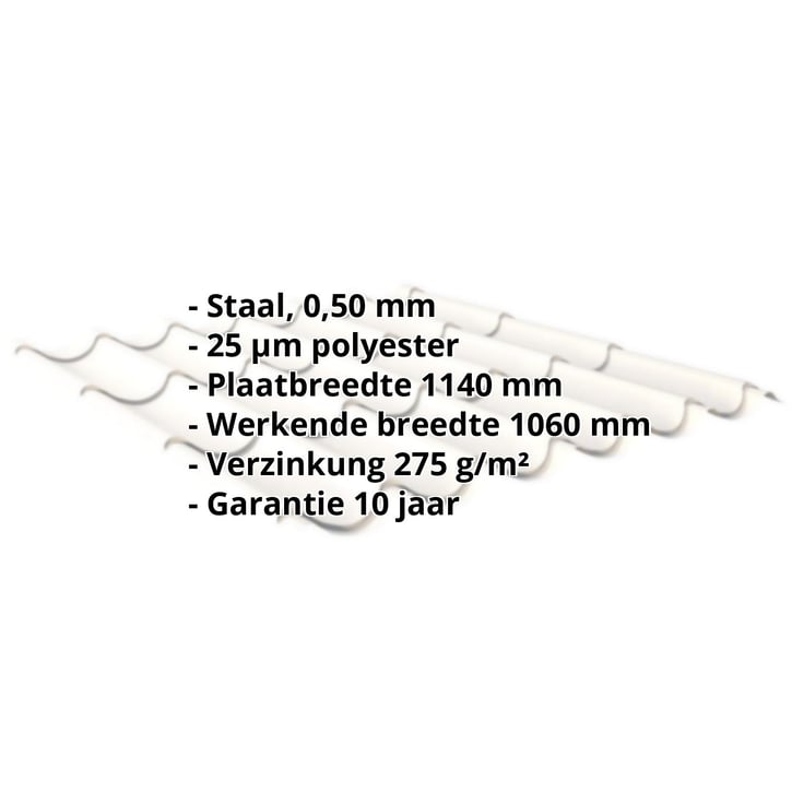 Dakpanplaat 2/1060 | Staal 0,50 mm | 25 µm Polyester | 9010 - Zuiverwit #2