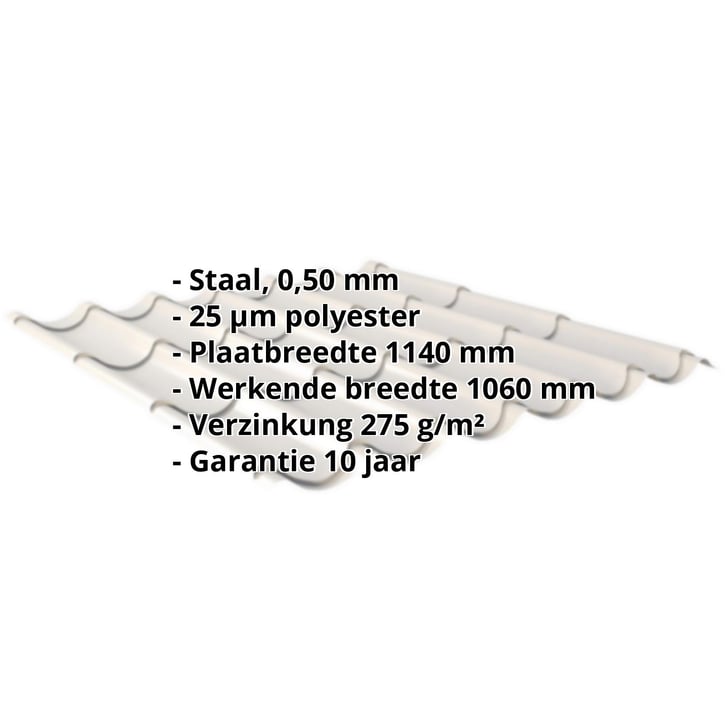 Dakpanplaat 2/1060 Staal 0,50 mm | 25 µm Polyester | 9002 - Grijswit Dakpanplaat 2/1060 | Staal 0,50 mm | 25 µm Polyester | 9002 - Grijswit #2