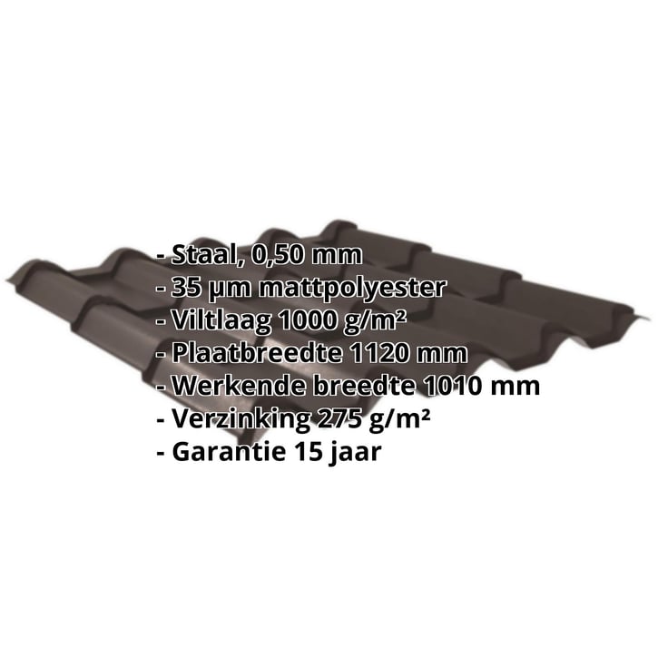 Dakpanplaat EUROPA | Anti-Drup 1000 g/m² | Staal 0,50 mm | 35 µm Mattpolyester | 32 - Donkerbruin #2