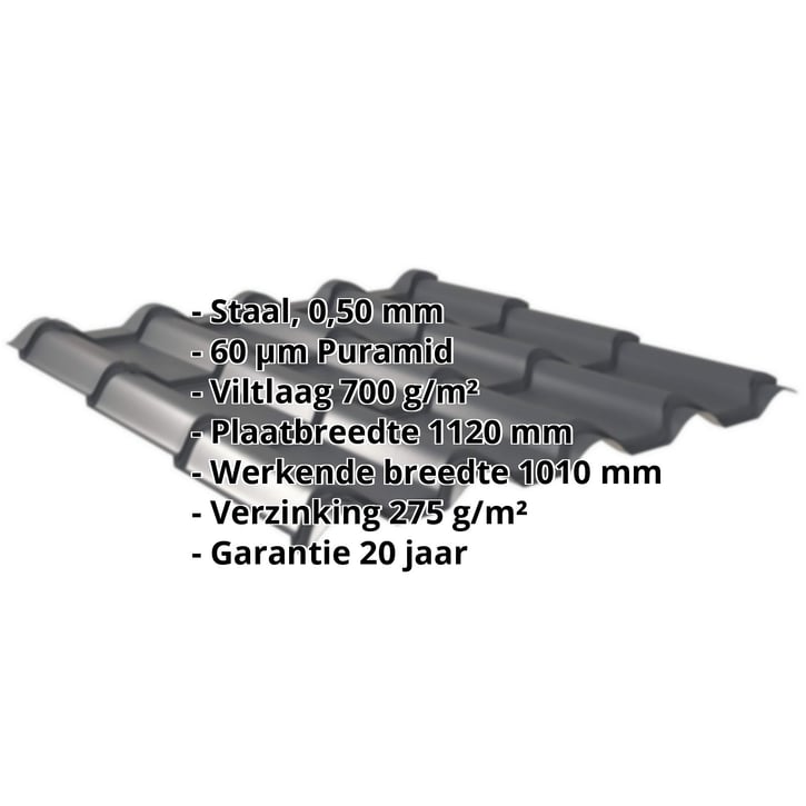 Dakpanplaat EUROPA | Anti-Drup 700 g/m² | Staal 0,50 mm | 60 µm Puramid | 7016 - Antracietgrijs #2