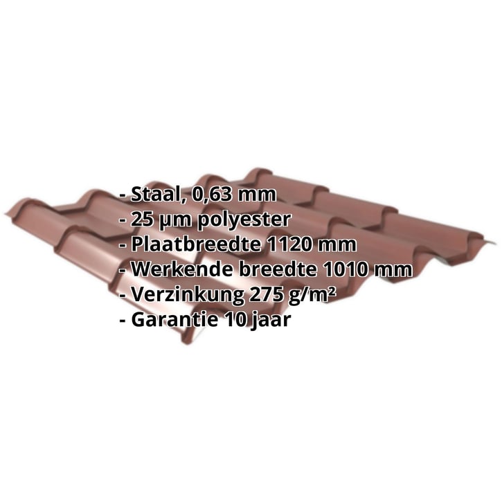 Dakpanplaat EUROPA | Staal 0,63 mm | 25 µm Polyester | 8012 - Roodbruin #2