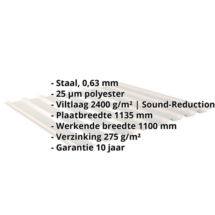 Damwandplaat 20/1100 | Dak | Anti-Drup 1000 g/m² | Staal 0,63 mm | 25 µm Polyester | 9002 - Grijswit #2