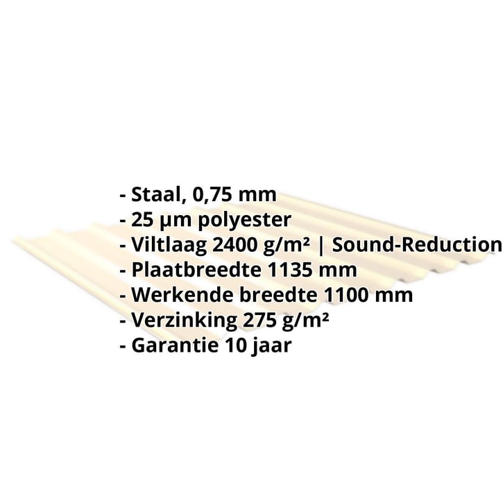 Damwandplaat 20/1100 | Dak | Anti-Drup 1000 g/m² Staal 0,75 mm | 25 µm Polyester | 1015 - Licht ivoorkleuri Damwandplaat 20/1100 | Dak | Anti-Drup 1000 g/m² | Staal 0,75 mm | 25 µm Polyester | 1015 - Licht ivoorkleuri #2