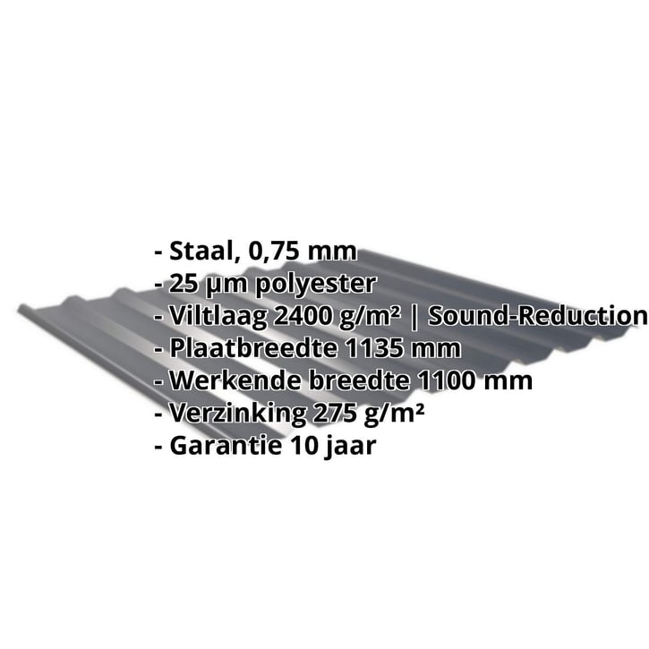 Damwandplaat 20/1100 | Dak | Anti-Drup 1000 g/m² Staal 0,75 mm | 25 µm Polyester | 7016 - Antracietgrijs Damwandplaat 20/1100 | Dak | Anti-Drup 1000 g/m² | Staal 0,75 mm | 25 µm Polyester | 7016 - Antracietgrijs #2