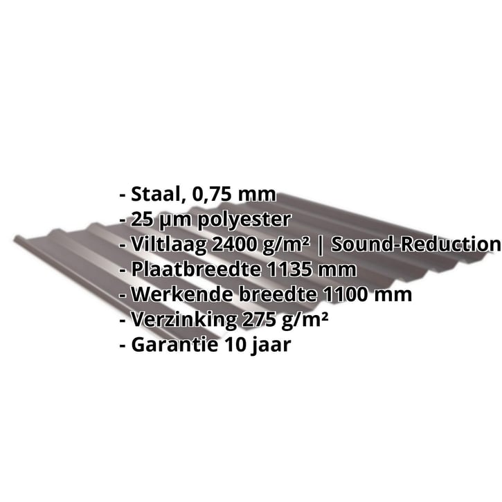 Damwandplaat 20/1100 | Dak | Anti-Drup 1000 g/m² | Staal 0,75 mm | 25 µm Polyester | 8017 - Chocoladebruin #2