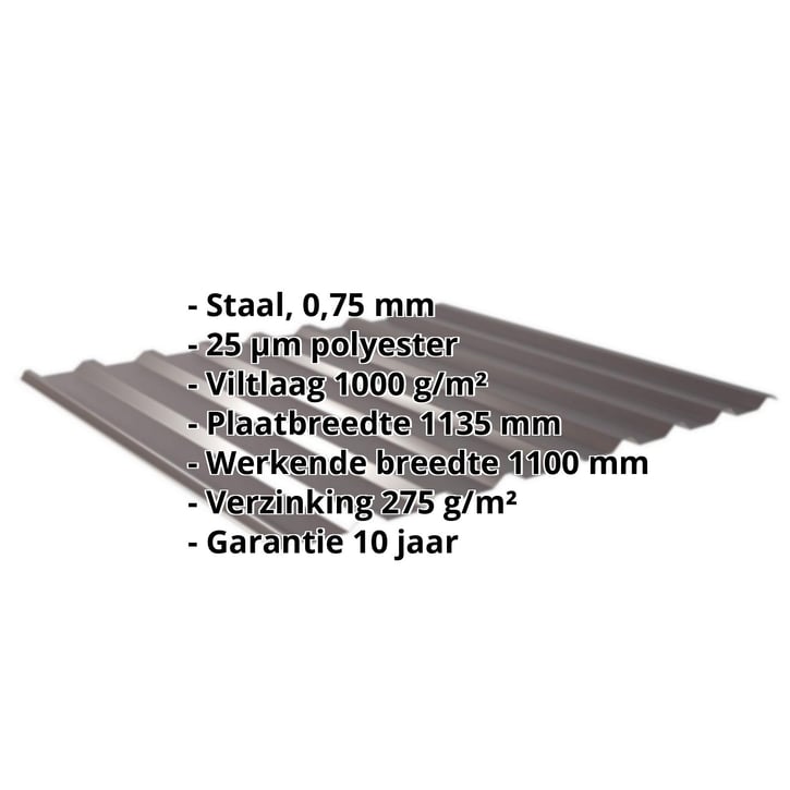 Damwandplaat 20/1100 | Dak | Anti-Drup 1000 g/m² | Staal 0,75 mm | 25 µm Polyester | 8017 - Chocoladebruin #2