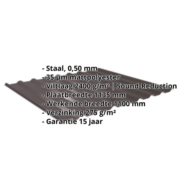 Damwandplaat 20/1100 | Dak | Anti-Drup 1000 g/m² | Staal 0,50 mm | 35 µm Mattpolyester | 32 - Donkerbruin #2