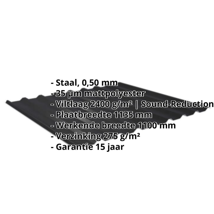 Damwandplaat 20/1100 | Dak | Anti-Drup 1000 g/m² Staal 0,50 mm | 35 µm Mattpolyester | 33 - Zwart Damwandplaat 20/1100 | Dak | Anti-Drup 1000 g/m² | Staal 0,50 mm | 35 µm Mattpolyester | 33 - Zwart #2