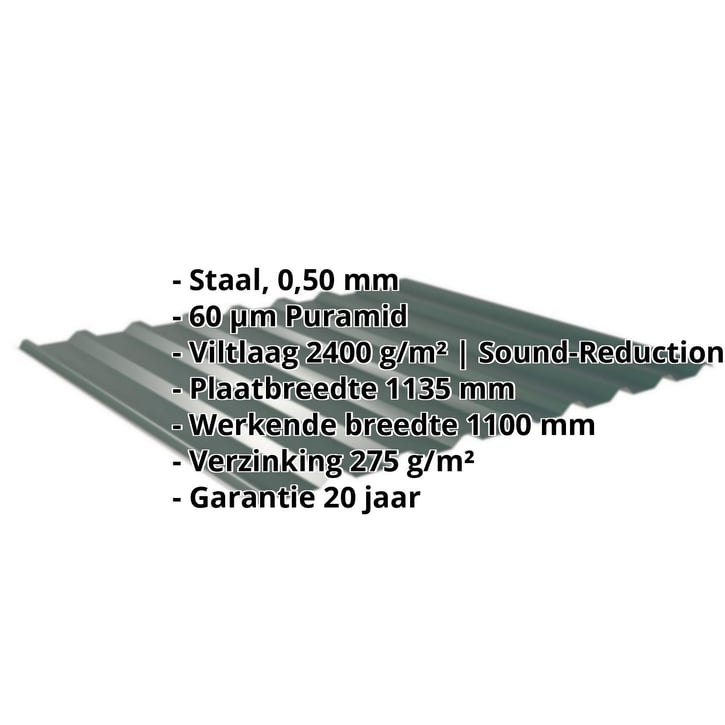 Damwandplaat 20/1100 | Dak | Anti-Drup 1000 g/m² | Staal 0,50 mm | 60 µm Puramid | 6005 - Mosgroen #2