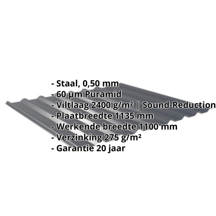 Damwandplaat 20/1100 | Dak | Anti-Drup 1000 g/m² | Staal 0,50 mm | 60 µm Puramid | 7016 - Antracietgrijs #2