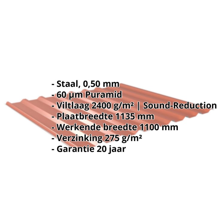 Damwandplaat 20/1100 | Dak | Anti-Drup 1000 g/m² | Staal 0,50 mm | 60 µm Puramid | 8004 - Koperbruin #2
