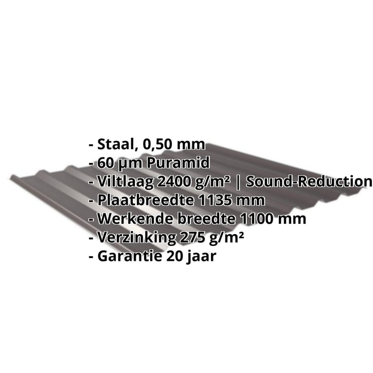 Damwandplaat 20/1100 | Dak | Anti-Drup 1000 g/m² | Staal 0,50 mm | 60 µm Puramid | 8017 - Chocoladebruin #2