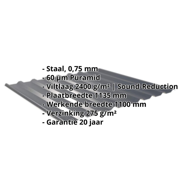 Damwandplaat 20/1100 | Dak | Anti-Drup 1000 g/m² | Staal 0,75 mm | 60 µm Puramid | 7016 - Antracietgrijs #2