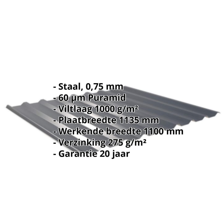 Damwandplaat 20/1100 | Dak | Anti-Drup 1000 g/m² | Staal 0,75 mm | 60 µm Puramid | 7016 - Antracietgrijs #2
