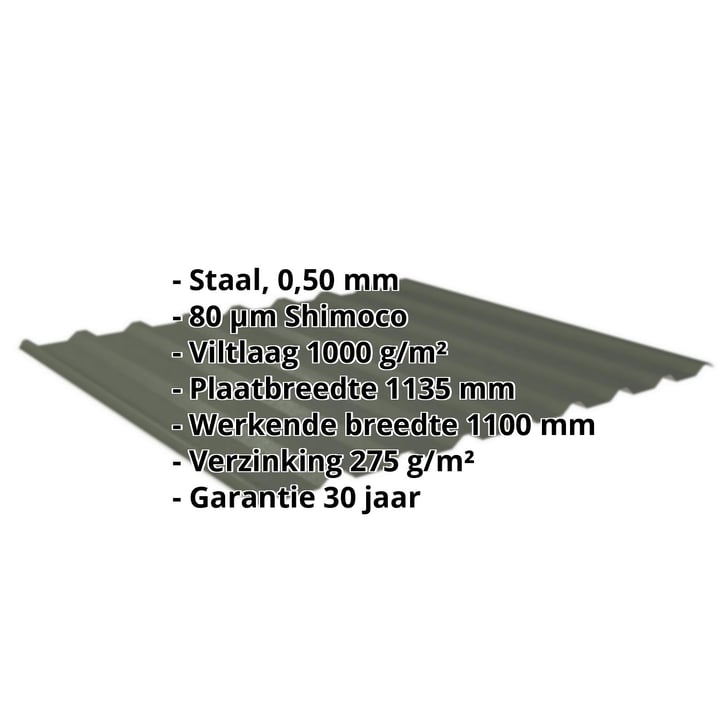 Damwandplaat 20/1100 | Dak | Anti-Drup 1000 g/m² Staal 0,50 mm | 80 µm Shimoco | 6020 - Chroomoxydegroen Damwandplaat 20/1100 | Dak | Anti-Drup 1000 g/m² | Staal 0,50 mm | 80 µm Shimoco | 6020 - Chroomoxydegroen #2