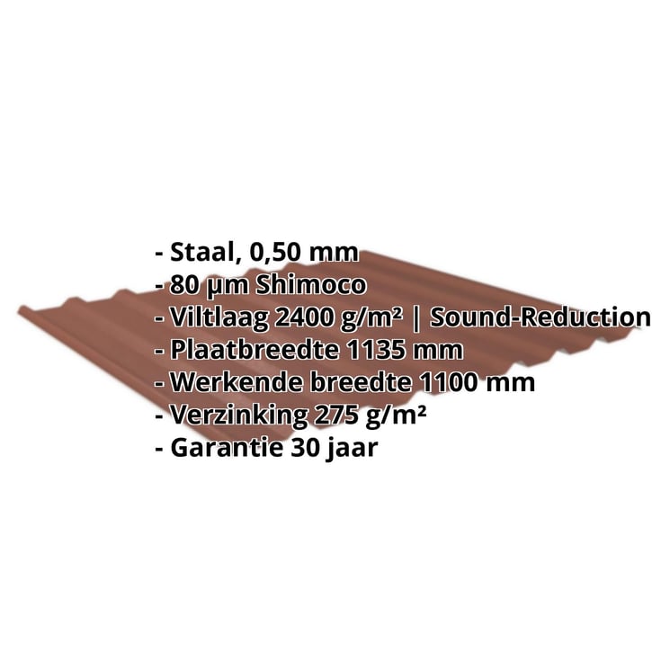Damwandplaat 20/1100 | Dak | Anti-Drup 1000 g/m² | Staal 0,50 mm | 80 µm Shimoco | 8004 - Koperbruin #2