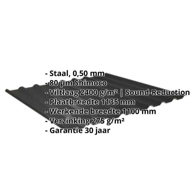 Damwandplaat 20/1100 | Dak | Anti-Drup 1000 g/m² Staal 0,50 mm | 80 µm Shimoco | 9005 - Gitzwart Damwandplaat 20/1100 | Dak | Anti-Drup 1000 g/m² | Staal 0,50 mm | 80 µm Shimoco | 9005 - Gitzwart #2
