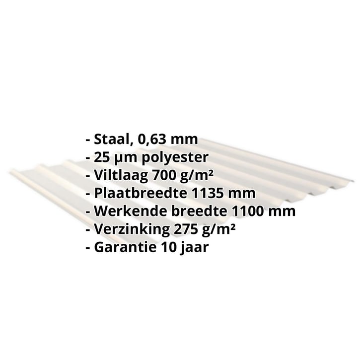 Damwandplaat 20/1100 | Dak | Anti-Drup 700 g/m² | Staal 0,63 mm | 25 µm Polyester | 9002 - Grijswit #2