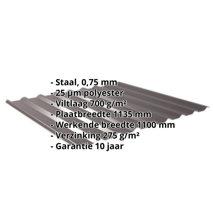 Damwandplaat 20/1100 | Dak | Anti-Drup 700 g/m² | Staal 0,75 mm | 25 µm Polyester | 8017 - Chocoladebruin #2