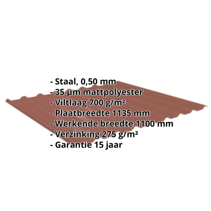 Damwandplaat 20/1100 | Dak | Anti-Drup 700 g/m² | Staal 0,50 mm | 35 µm Mattpolyester | 75 - Terracotta #2