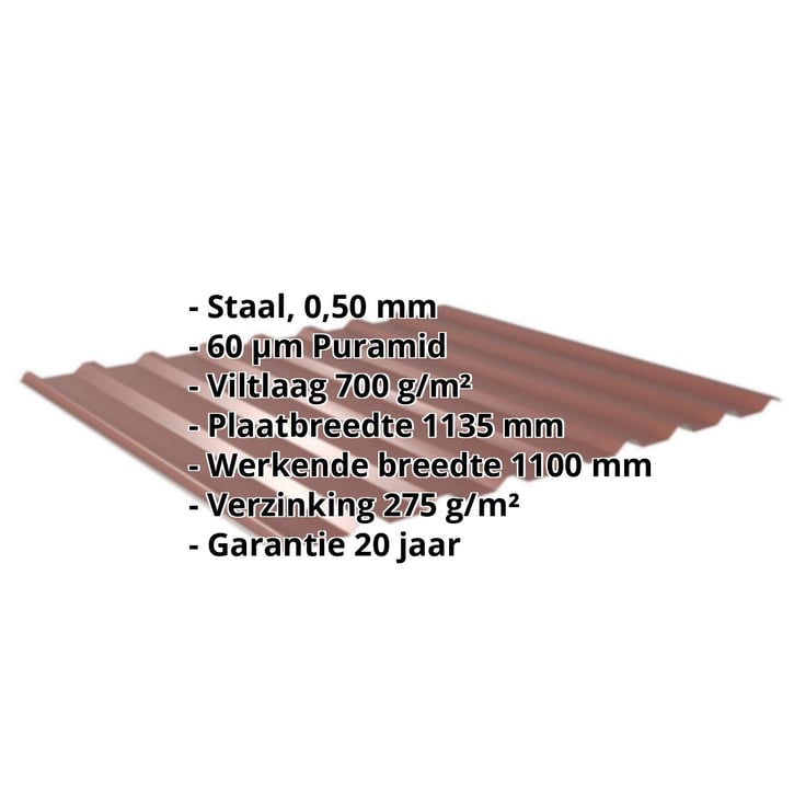 Damwandplaat 20/1100 | Dak | Anti-Drup 700 g/m² Staal 0,50 mm | 60 µm Puramid | 8012 - Roodbruin Damwandplaat 20/1100 | Dak | Anti-Drup 700 g/m² | Staal 0,50 mm | 60 µm Puramid | 8012 - Roodbruin #2