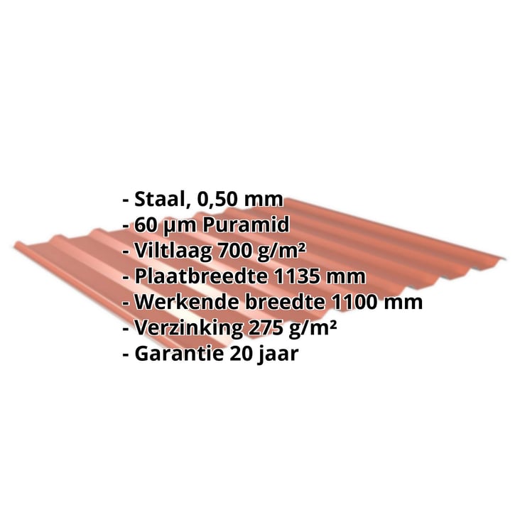 Damwandplaat 20/1100 | Dak | Anti-Drup 700 g/m² | Staal 0,50 mm | 60 µm Puramid | 8004 - Koperbruin #2