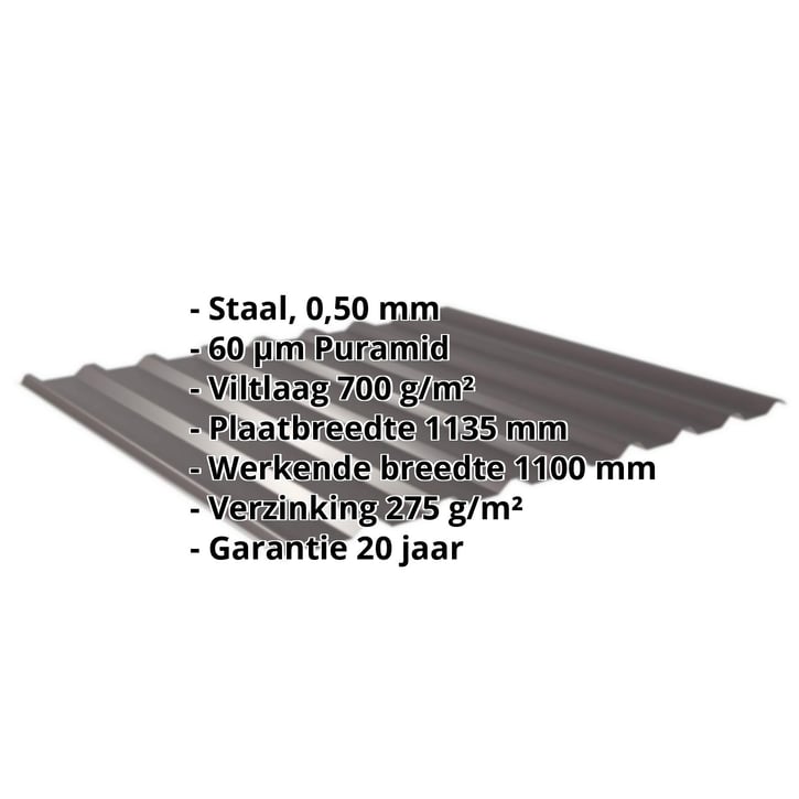 Damwandplaat 20/1100 | Dak | Anti-Drup 700 g/m² | Staal 0,50 mm | 60 µm Puramid | 8017 - Chocoladebruin #2