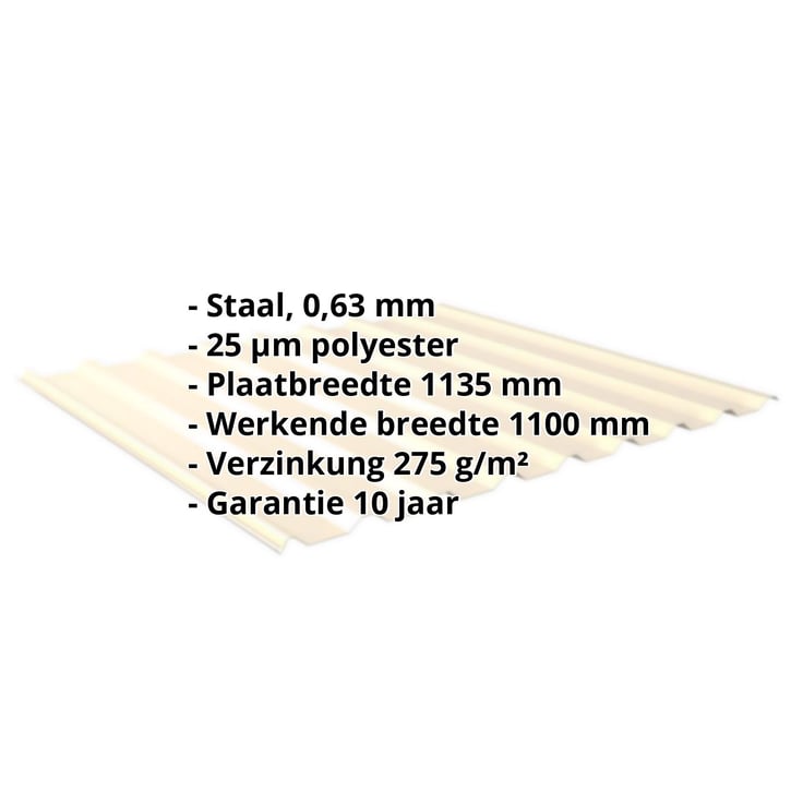 Damwandplaat 20/1100 | Dak | Staal 0,63 mm | 25 µm Polyester | 1015 - Licht ivoorkleurig #2
