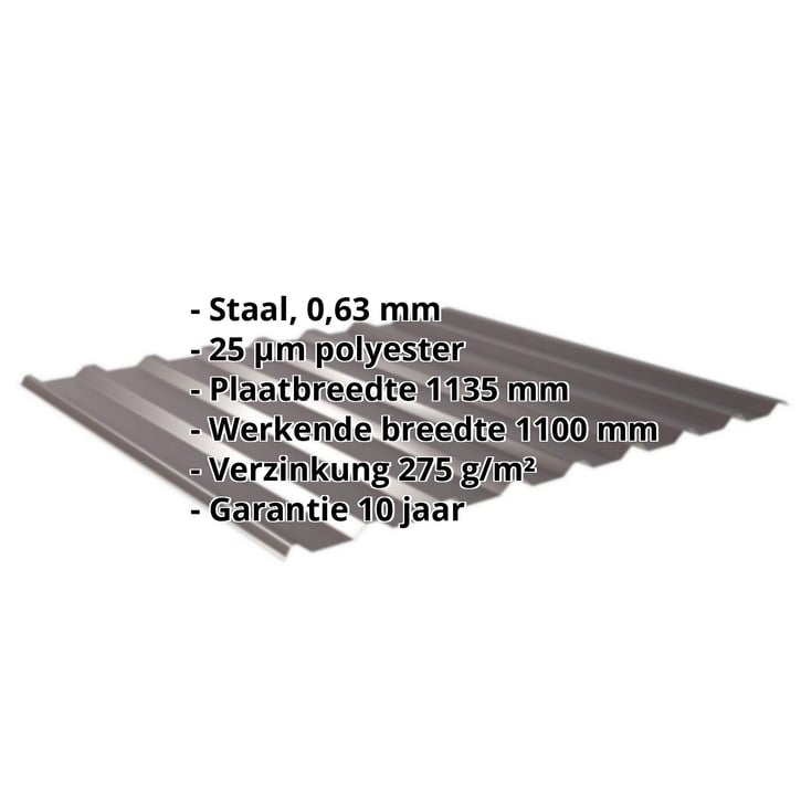 Damwandplaat 20/1100 | Dak | Staal 0,63 mm | 25 µm Polyester | 8017 - Chocoladebruin #2