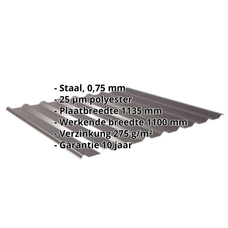 Damwandplaat 20/1100 | Dak | Staal 0,75 mm | 25 µm Polyester | 8017 - Chocoladebruin #2