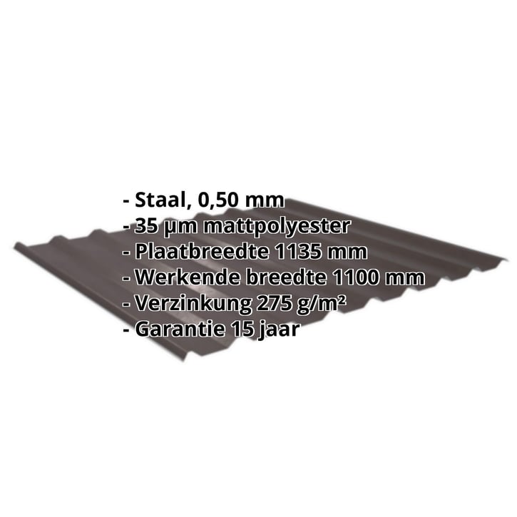 Damwandplaat 20/1100 | Dak | Staal 0,50 mm | 35 µm Mattpolyester | 32 - Donkerbruin #2