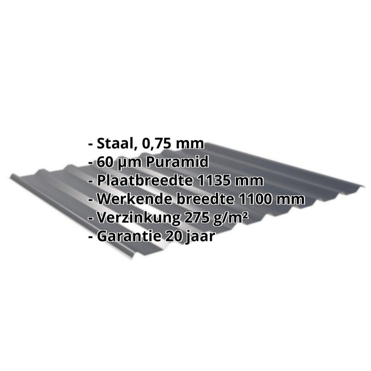Damwandplaat 20/1100 | Dak Staal 0,75 mm | 60 µm Puramid | 7016 - Antracietgrijs Damwandplaat 20/1100 | Dak | Staal 0,75 mm | 60 µm Puramid | 7016 - Antracietgrijs #2