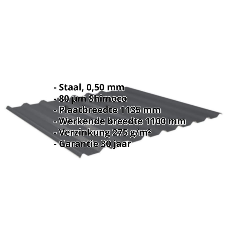 Damwandplaat 20/1100 | Dak Staal 0,50 mm | 80 µm Shimoco | 7016 - Antracietgrijs Damwandplaat 20/1100 | Dak | Staal 0,50 mm | 80 µm Shimoco | 7016 - Antracietgrijs #2
