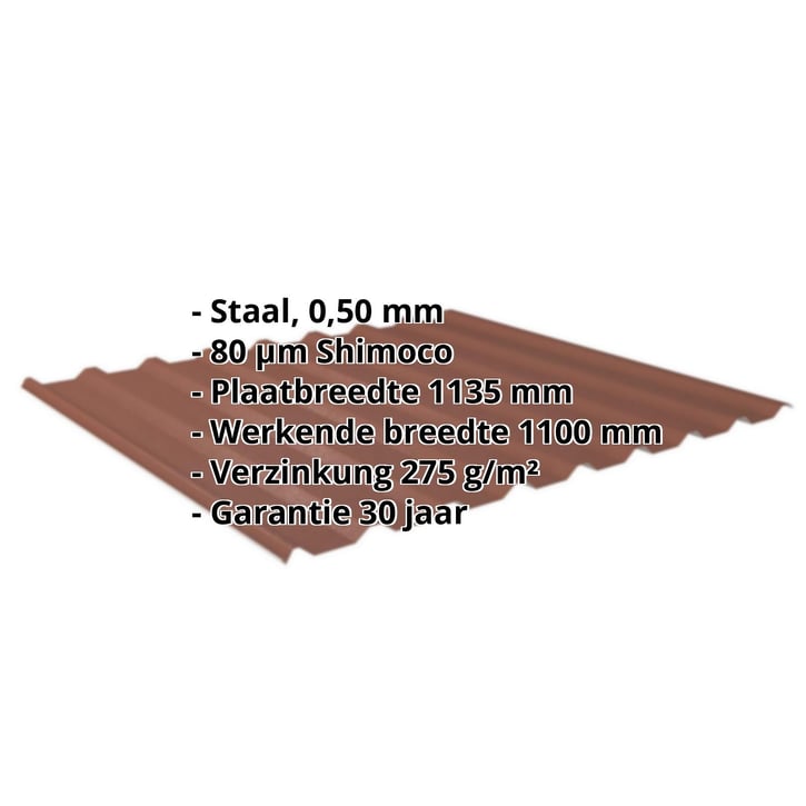 Damwandplaat 20/1100 | Dak Staal 0,50 mm | 80 µm Shimoco | 8004 - Koperbruin Damwandplaat 20/1100 | Dak | Staal 0,50 mm | 80 µm Shimoco | 8004 - Koperbruin #2