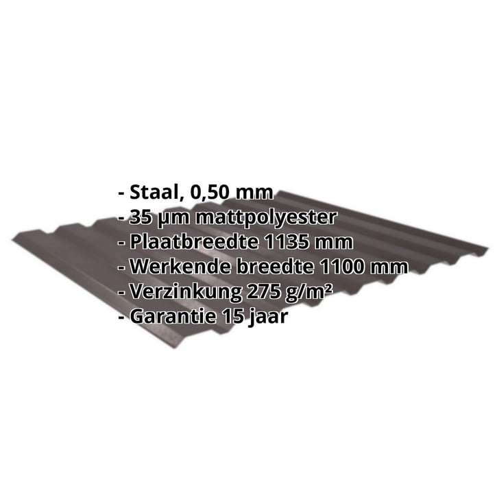Damwandplaat 20/1100 | Gevel | Staal 0,50 mm | 35 µm Mattpolyester | 32 - Donkerbruin #2
