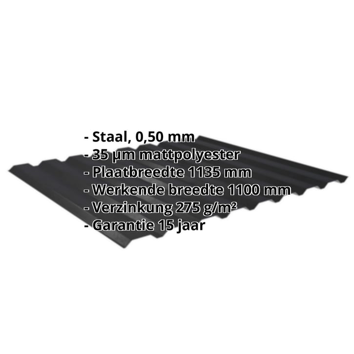 Damwandplaat 20/1100 | Gevel | Staal 0,50 mm | 35 µm Mattpolyester | 33 - Zwart #2