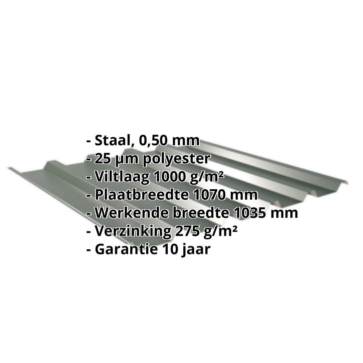 Damwandplaat 35/207 | Dak | Anti-Drup 1000 g/m² Staal 0,50 mm | 25 µm Polyester | 6020 - Chroomoxydegroen Damwandplaat 35/207 | Dak | Anti-Drup 1000 g/m² | Staal 0,50 mm | 25 µm Polyester | 6020 - Chroomoxydegroen #2