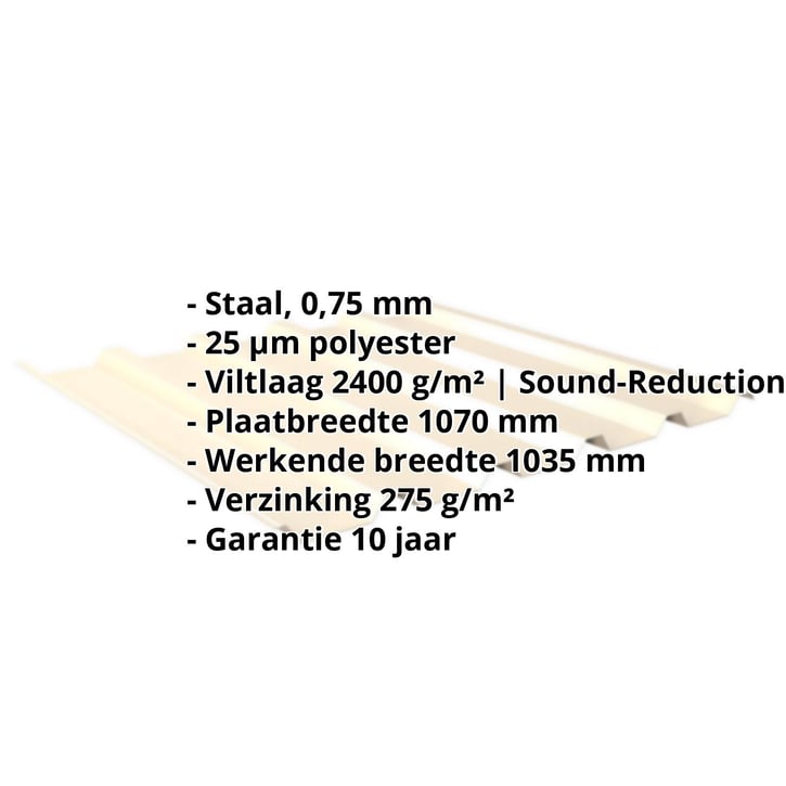 Damwandplaat 35/207 | Dak | Anti-Drup 1000 g/m² Staal 0,75 mm | 25 µm Polyester | 1015 - Licht ivoorkleuri Damwandplaat 35/207 | Dak | Anti-Drup 1000 g/m² | Staal 0,75 mm | 25 µm Polyester | 1015 - Licht ivoorkleuri #2