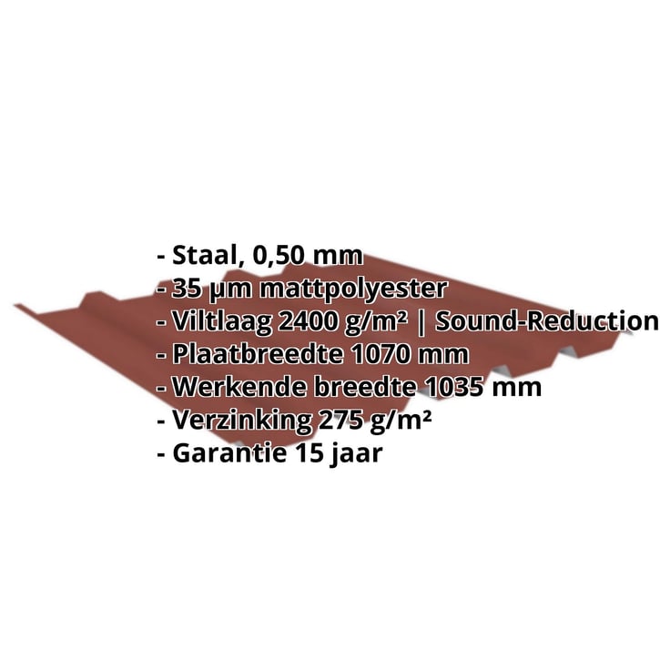 Damwandplaat 35/207 | Dak | Anti-Drup 1000 g/m² | Staal 0,50 mm | 35 µm Mattpolyester | 29 - Rood #2