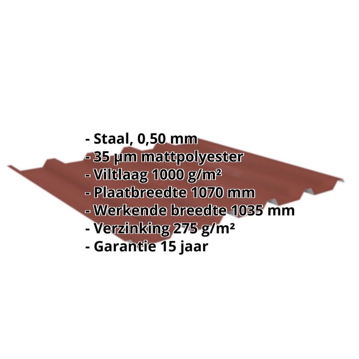 Damwandplaat 35/207 | Dak | Anti-Drup 1000 g/m² | Staal 0,50 mm | 35 µm Mattpolyester | 29 - Rood #2