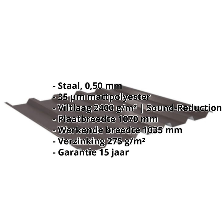 Damwandplaat 35/207 | Dak | Anti-Drup 1000 g/m² | Staal 0,50 mm | 35 µm Mattpolyester | 32 - Donkerbruin #2