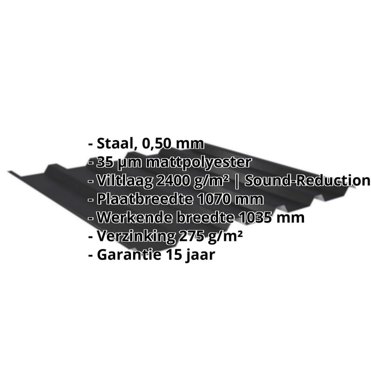 Damwandplaat 35/207 | Dak | Anti-Drup 1000 g/m² | Staal 0,50 mm | 35 µm Mattpolyester | 33 - Zwart #2